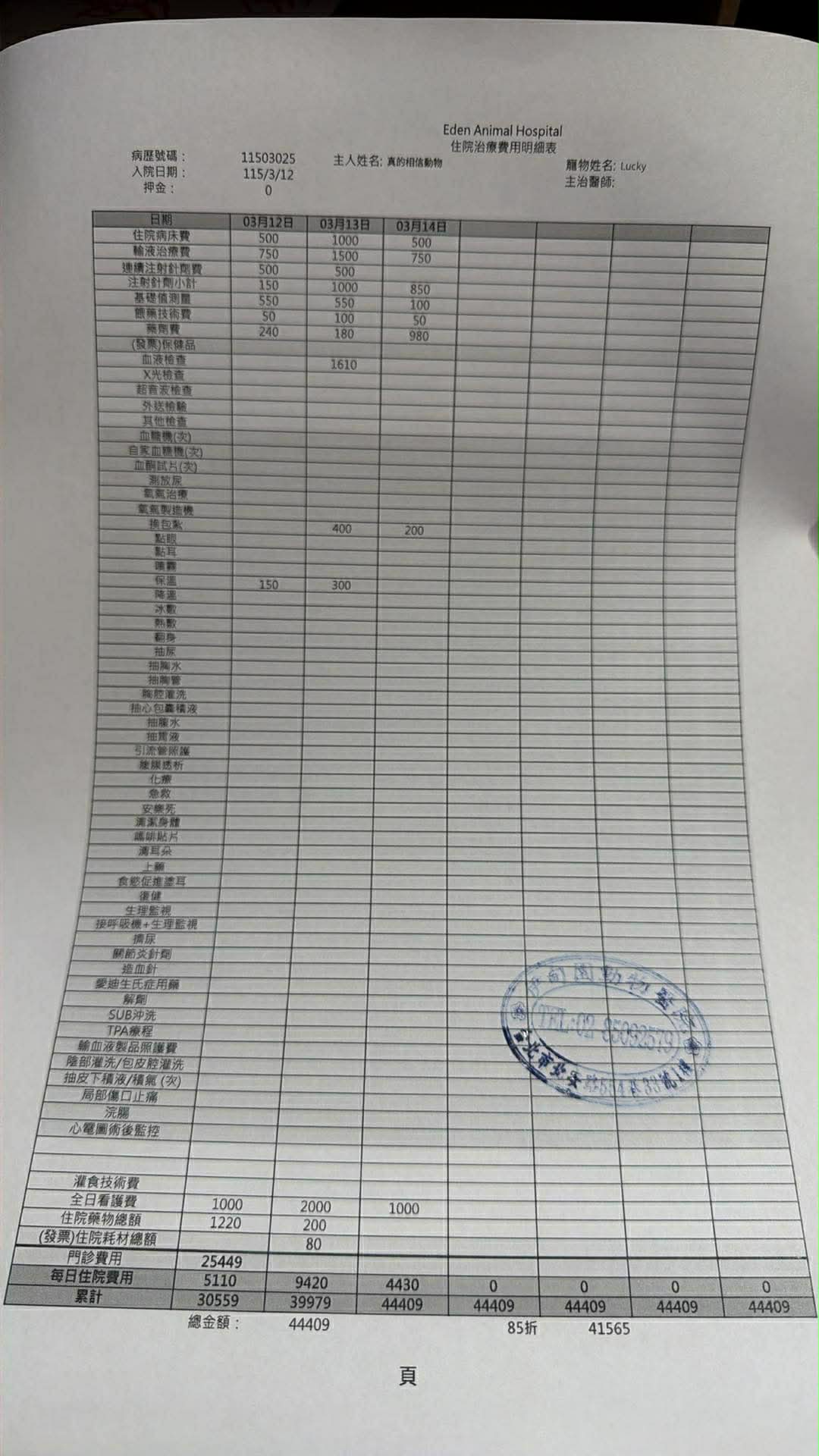 Lucky醫療單據